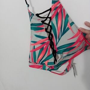 Pink by Victoria's Secret Tropical Bikini Top Lace up Middle